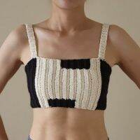 knitneatbkk-BW003  BW PLuto Cropped Top เสื้อครอป ลาย pattern ขาวดำ ถักมือ