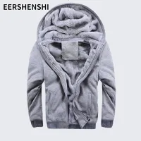 EERSHENSHI เสื้อกันหนาวผ้าฟลีซสำหรับผู้ชาย เสื้อสเวตเตอร์มีฮู้ดสีพื้นให้ความอบอุ่นเสื้อผ้าลำลองไซส์พิเศษ