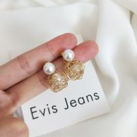 ✚✚ Winding Iron Wire Ball Ear Stud Vintage Bird 39;s Nest Chic Korean Style Exquisite Elegant All-match Pearl Earrings Ear Stud