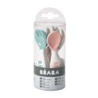 BEABA Set 6 training spoons and 4 training forks for 2nd age (assorted colors LIHGT BLUE/LIHGT PINK/GREY)