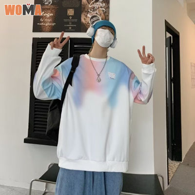 WOMA เสื้อกันหนาวผู้ชายสไตล์ฮาราจูกุ,เสื้อกันหนาวแบบสวมหัวแบบเรียบง่ายใหม่แฟชั่นวัยเยาว์ใส่ได้ทุกวันเสื้อทรงหลวม