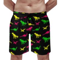 Neon Dinosaur Board Shorts ฤดูร้อน Pterosaur สีสันไดโนเสาร์ Leisure Board Shorts ท่องรวดเร็วแห้งรูปแบบชายหาดกางเกงขาสั้น