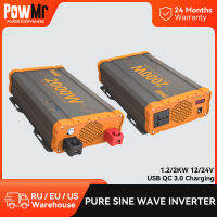 PowMr อินเวอร์เตอร์แบบพกพา12V 24V 220V 1200W 2000W รถแปลงพลังงาน Pure Sine Wave Adapter พอร์ต USB Type-C พร้อม QC 3.0แรงดันไฟฟ้า