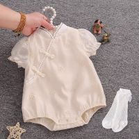 Age of baby girls summer package fart garment dress one hundred days baby clothes jumpsuits suit cheongsam Chinese wind in summer