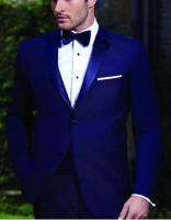 Royal Blue เจ้าบ่าว Tuxedos Notch Lapel เจ้าบ่าวที่ดีที่สุดงานแต่งงานอาหารค่ำชุด (เสื้อ + กางเกง + Bow TieN