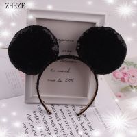 【YF】 Thicker 4 Glitter Sequins Big Black Mouse Ears Headband Kids Trendy Head Hoop Girls Women Party Festival Hair Accessories