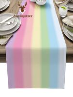 Morris8 Candy Rainbow Stripes Table Runner Wedding Party Decoration Kitchen Tablecloth Placemats Christmas Centerpiece