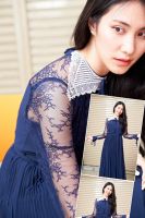 SP266 : Navy Lace Trim Dress เดรสผ้าชีฟองแต่งลูกไม้สีน้ำเงิน