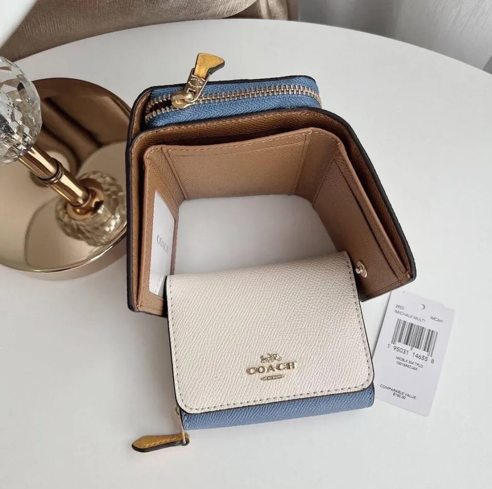 Coach Small Trifold Wallet Colorblock Marble Blue & Chalk Leather 2923 NWT  $150