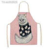 ❦☽✳ 1 Pcs Women Kitchen Apron Cotton Linen Cute Cat Sleeveless Chef Cooking Aprons Kitchen accessories 55x68cm