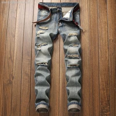 ♧◆ Calça Jeans Masculina De Perna Sem Estiramento Com Furos Nostálgicos Clássicos Calça