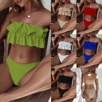 2023ฤดูร้อนสีทึบ Bra Ruffle บิกินี่ผู้หญิง Baju Renang Pisah เซ็กซี่สามเหลี่ยมชุดว่ายน้ำชุดว่ายน้ำชายหาดชุดว่ายน้ำ