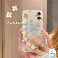 HF Ins เคสโทรศัพท์สร้อยข้อมือสายรัดข้อมือลายดอกไม้สีเหลืองสำหรับ iPhone,เคสฝาหลัง TPU นิ่มขอบสี่เหลี่ยมลายหัวใจรักสำหรับ iPhone 12 11 Pro Max X Xs Xr 8 7 Plus