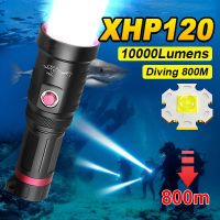 10000Lumens Diving Flashlight 18650 Rechargeable Underwater Lantern White Light 800m Underwater XHP120 Professional Diving Torch Diving Flashlights