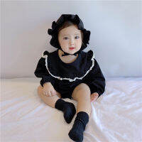 Hot selling baby girls 2021 babies 100-day clothes ruffled collar lace pure color long-sleeved romper triangle jumpsuit