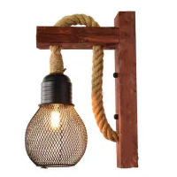 Vintage Loft Wood Rope Wall Lamp Indoor Room Lighting Fixture Industrial Wall Light for Living room Stairway Decroation