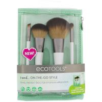 (ของแท้จาก USA) EcoTools, On The Go Style Brush Set, 4 Piece Set &amp; Dual Pocket Case