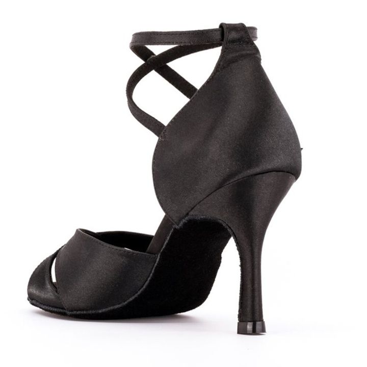 รองเท้ารองเท้าเต้นรำลาตินสไตล์คลาสสิกซาตินสีดำผู้หญิง-bachata-รองเท้าการเต้นซาลซ่าสีน้ำตาลแดง