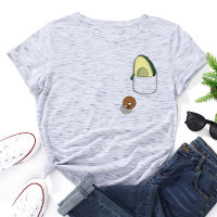 Graphic Tees for Women Cotton Short Sleeve Tee Woman T-Shirts Female Shirt Tops Summer Casual Clothes Cute Fruit Pocket Avocado