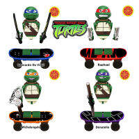 4ชิ้นเซ็ตนินจาเต่า Michelangelo Donalo เลโอนาร์โดราฟาลด้วยพิซซ่าสเก็ตรุ่นรูปการกระทำบล็อกของเล่นสำหรับเด็ก
