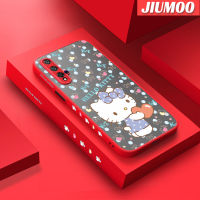 เคส JIUMOO สำหรับ Huawei Nova 5T Honor 20 Pro เคสการ์ตูนลายเฮลโลคิตตี้บางขอบสี่เหลี่ยมด้านข้างดีไซน์ใหม่กันกระแทกมีน้ำค้างแข็งโปร่งใสแข็งเคสมือถือปลอกซิลิโคนคลุมทั้งหมดกล้องกันกระแทกเคสนิ่ม