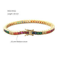 ss 78 Inch 3*3 mm Rainbow Square Zircon Tennis celet By Gold Rhodium Plate Hip Hop Rock Uni Wrist Chain Jewelry