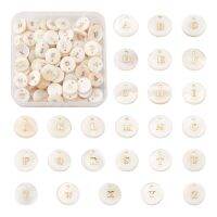 104pcs/box Freshwater Shell 26 Letter A Z Charms Pendant Flat Round with Golden Letter For DIY Earring Bracelet Necklace Decor