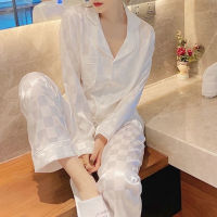 Pajamas Sets High-quality Light Luxury Silk Womens Pajama Spring Autumn Long-sleeve Cardigan Set Fashion Ice Silk Home Clothing