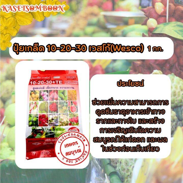 ปุ๋ยเกล็ด-เวสโก้-wesco-10-20-30-te-1-กก-เร่งดอก-บำรุงผล-เร่งสี-เพิ่มขนาด-เพิ่มความหวาน-หยุดใบอ่อน-ลดและป้องกันดอกและผลร่วง