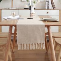 [HOT ZEXKLIOALQAQ 529] Modern Table Runner Simple Nordic Style Beige Table Flag Handmade Tassel Cotton Linen Tablecloth Bed Runners Table Decoration