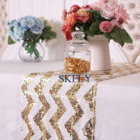 RU018G Wedding popular zig zag silver and white gold and white black and white sequin table runner