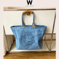 Vivienne Westwood กระเป๋า2022ใหม่อินเทรนด์การออกแบบที่ไม่ซ้ำดาวเสาร์ผ้ายีนส์กระเป๋าความจุขนาดใหญ่ผ้าใบกระเป๋าพร็อพกระเป๋า