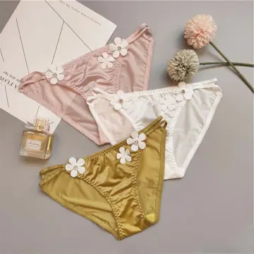 Girls Rhinestone Japanese Flower Underwear Women's Panties Satin Briefs