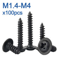 100pcslot Black Self-tapping Screw Pan Head PWA Cross Round Head With Washer Cushion M1.4 M1.7 M2 M2.3 M2. 6 M3 M3.5 M4