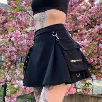 Harajuku Punk Gothic Black High Waist Black Skirts Women Sexy Patchwork Bandage Mini Skirt Female Streetwear Black Skirt