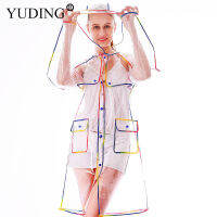 Yuding Transparent Raincoat Clear Rainwear Hooded Outdoors Waterproof Rain Coats Uni Ladies Long Ponchos For Woman