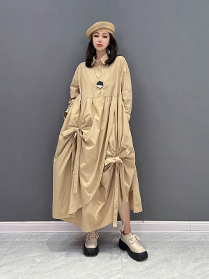 XITAO Dress Irregular Folds Long Sleeve Shirt Dress