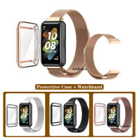 Case + Strap Staineless Steel Magnetic Loop Metal Band สำหรับ Huawei Band 7