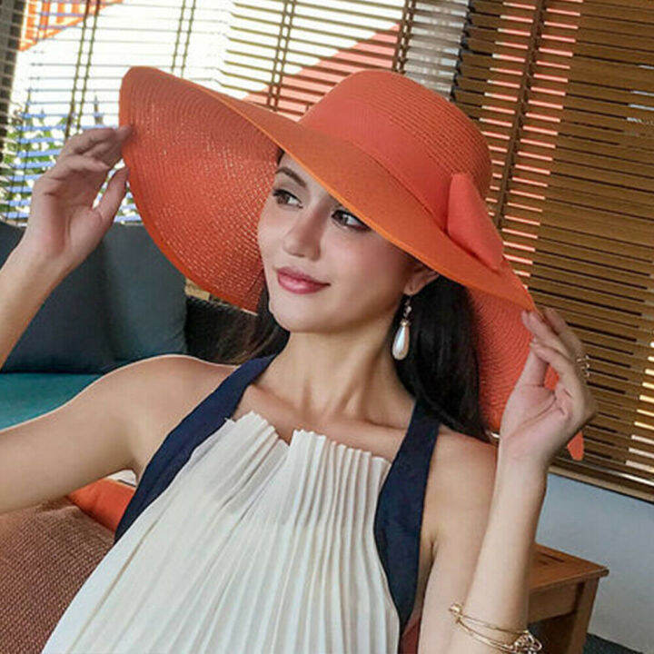 Women Summer Wide Big Brim Sun Hat Floppy Foldable Straw Beach Cap Sun ...