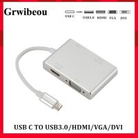 4 in 1 Type C to VGA Adapter USB 3.0 HDMI-Compatible DVI 4K Adapter Thunderbolt 3 For Laptop Projector Macbook Phone PC Splitter