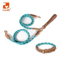 【DT】Loudik Double Two Pet Leads Real Leather Handle Reflective Rope Traction Couplers Dual Twin Dog Leash and Collar Set Accessories hot 1