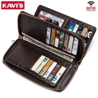 KAVIS New Mens Wallet Genuine Leather Coin Purse Long Designer Brand Wallets Clutch Leather Women Handbag Multiple Card Slots