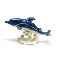 SHINNYGIFTS Enamel Pewter Cute Dolphin Display Statue Crystal Dolphin Trinket Jewelry Box