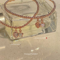 SissyJewelry // ข้อมือเงินแท้ รุ่นเอ็นยืด Fruity mix ประดับพลอยหัวใจ + พลอยกลม (Rosegold-plated) ?Free gift box?