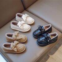 【hot】❣  Cotton Shoes Thickened Moccasin 2023 New Leather Lamb Wool Korean Bow