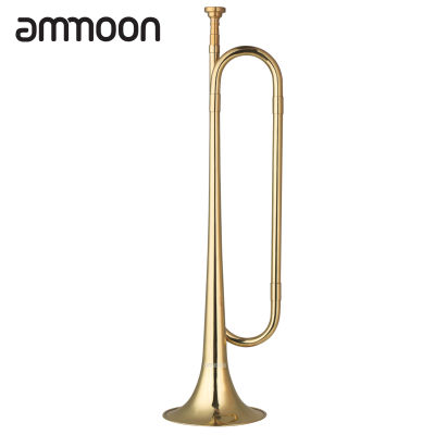 ammoon ทองเหลือง C Bugle Call Gold-ทรัมเป็ดชุบแตรม้า With Mouthpiece เครื่องดนตรีสำหรับผู้เริ่มต้นโรงเรียนทหาร Orchestra (18.7นิ้ว)