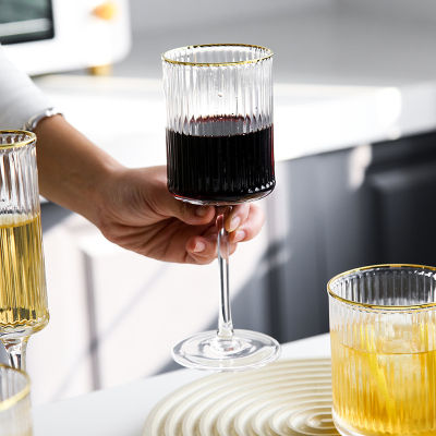 Glass Cup Gold Vertical Stripe Shot Glasses Nordic Wine Glass Fruit Juice Drinking Cup Cold Water Folding Cup Shorttall
