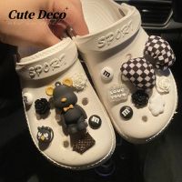 【 CuteDeco】Cute Black Violent Bear (11 Types) Plaid / Sesame Street / Balloon Dog Charm Button Deco/ Cute Jibbitz Croc Shoes Diy / Charm Resin Material For DIY