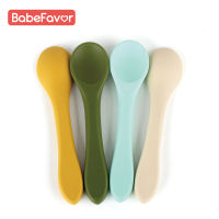 Baby Spoons Soft Silicone BPA Free Food Grade Safety Solid Color Utensils Dishes Feeding Tool Kids Boy Girl Learning Cute Spoon Bowl Fork Spoon Sets