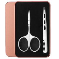 Qmake Stainless steel Eyebrow Tools Rounded Professional Nose hair Scissors Manicure Facial Trimming Tweezers mustache kit